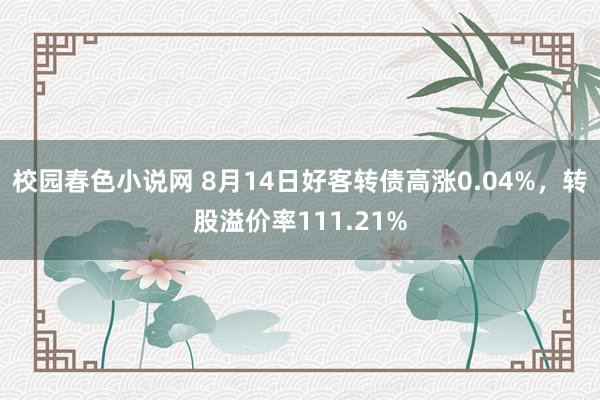 校园春色小说网 8月14日好客转债高涨0.04%，转股溢价率111.21%