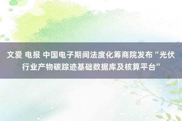 文爱 电报 中国电子期间法度化筹商院发布“光伏行业产物碳踪迹基础数据库及核算平台”