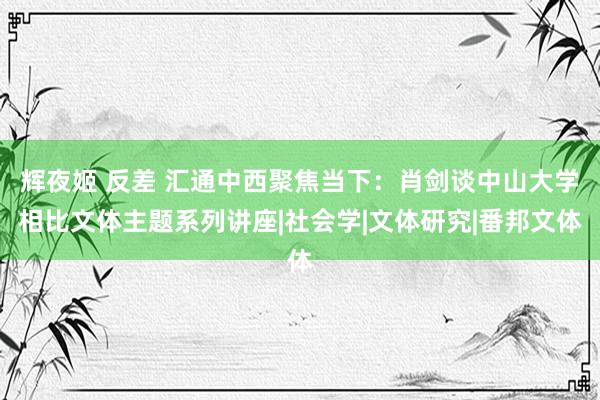 辉夜姬 反差 汇通中西聚焦当下：肖剑谈中山大学相比文体主题系列讲座|社会学|文体研究|番邦文体